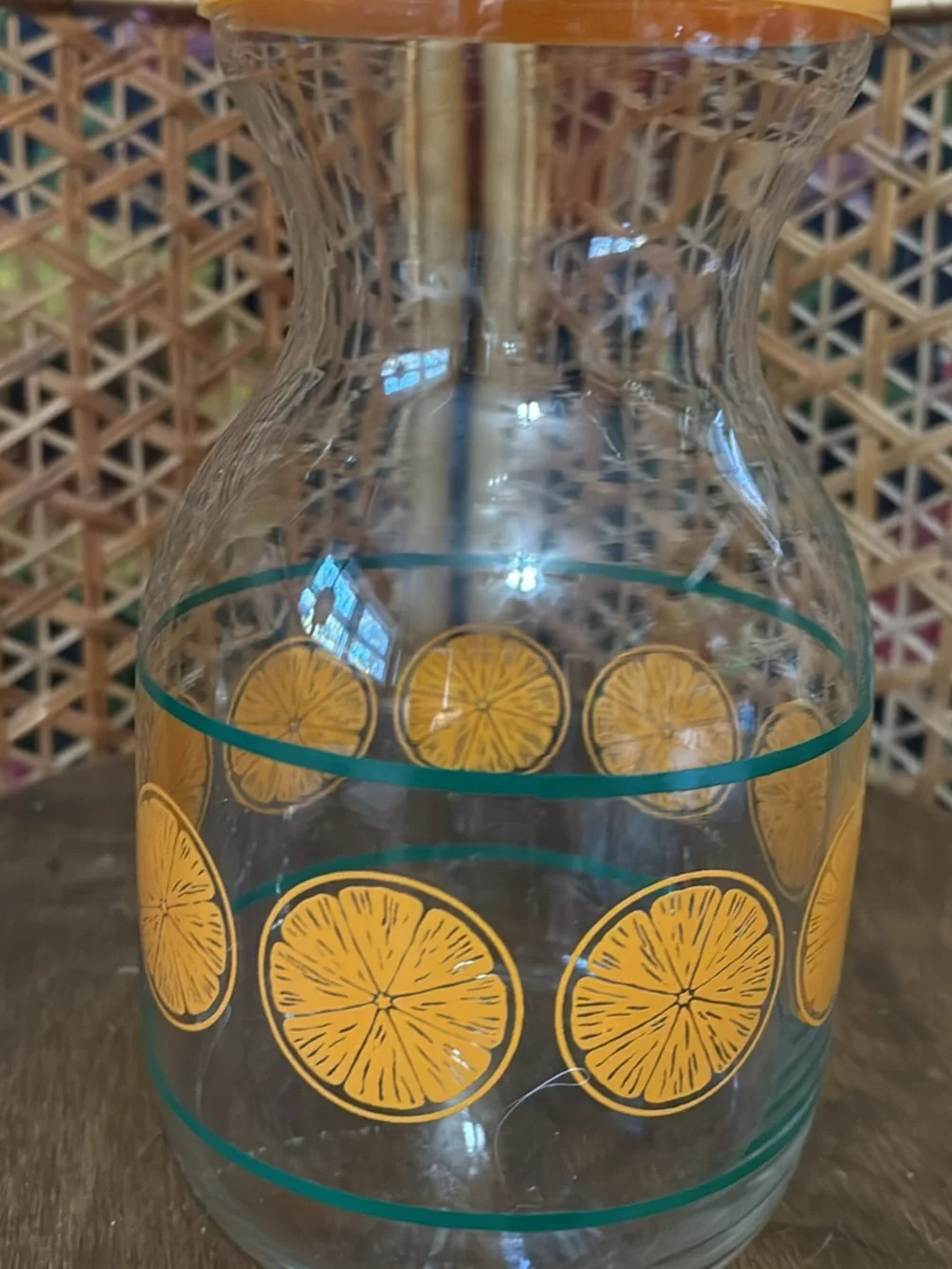 Glass Carafe with Yellow Citrus Pattern